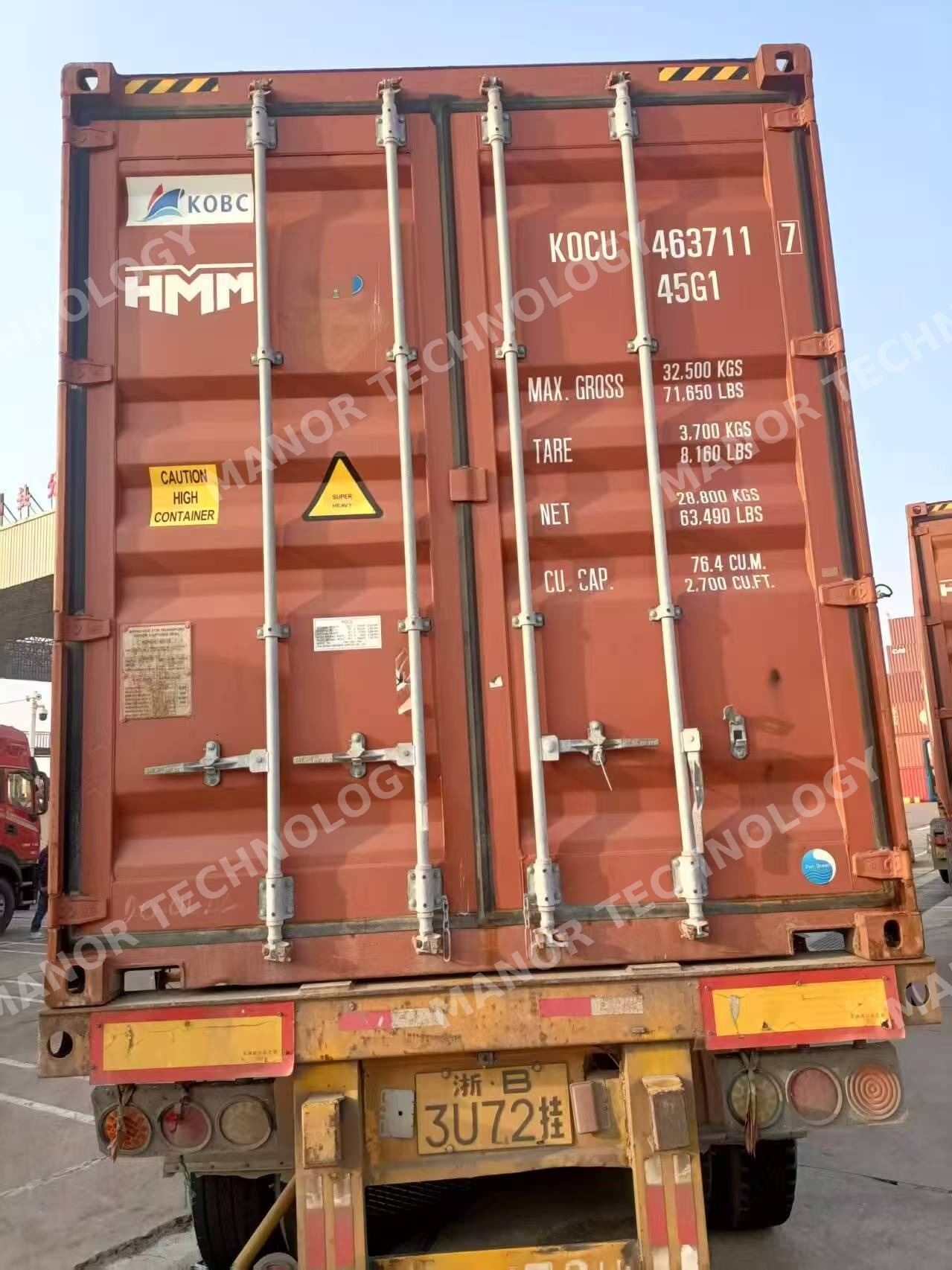 Fully loaded container truck ready for export from China